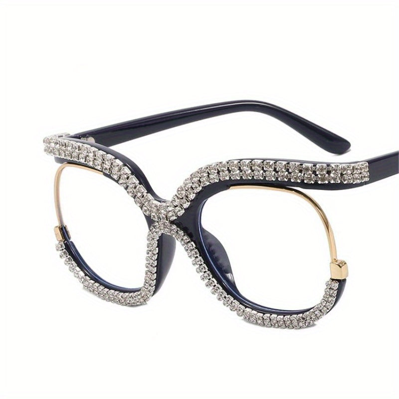 Rhinestone Clear Lens Glasses Y2K Cat Eye Casual Eyewear