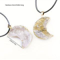 Natural Crystal Stone Moon Pendant Necklace Rough Stone Electroplated