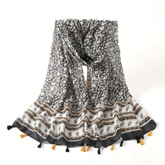Boho Floral Print Tassel Scarf Block Shawl Hijab Sunscreen Towel