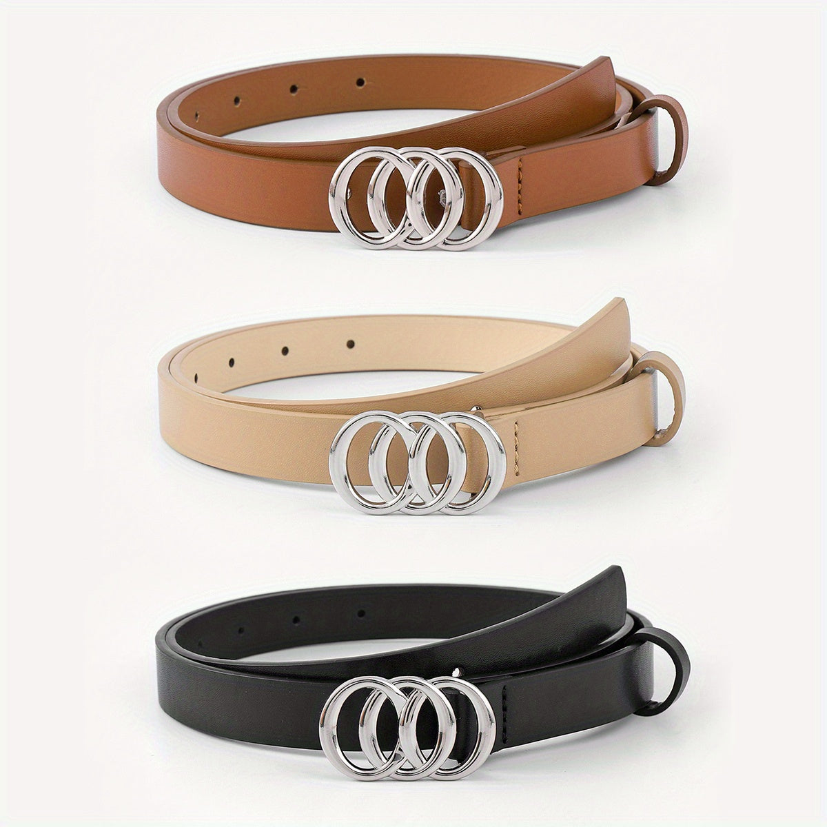 3pcs Set Stylish Solid PU Belt for Women