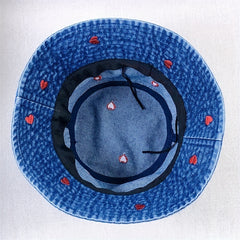Heart Embroidery Bucket Hat Women Sunshade Fisherman Cap
