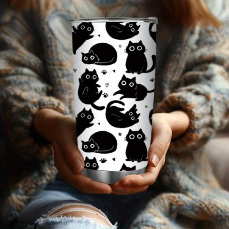 20oz Cat Stainless Steel Tumbler with Straw - Vacuum Insulated Travel Coffee Cup