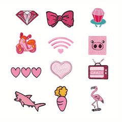 12pcs Pink Set Iron On Patches Sew On Embroidered Applique Repair Patches