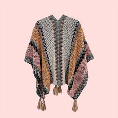 Boho Tassel Knitted Thick Shawl Vintage Cape Casual Windproof Wraps