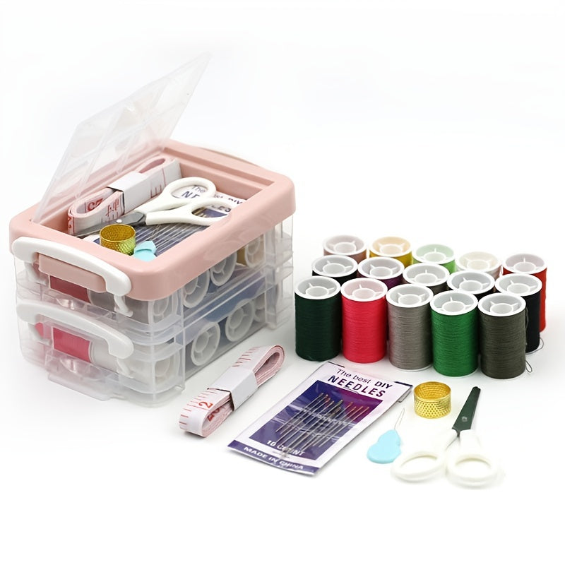 Transparent Three layer Sewing Box Sewing Tool Set Mini Scissors Button Thread