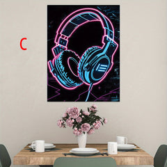 Neon Gaming Controller Canvas Print Poster Home Decor