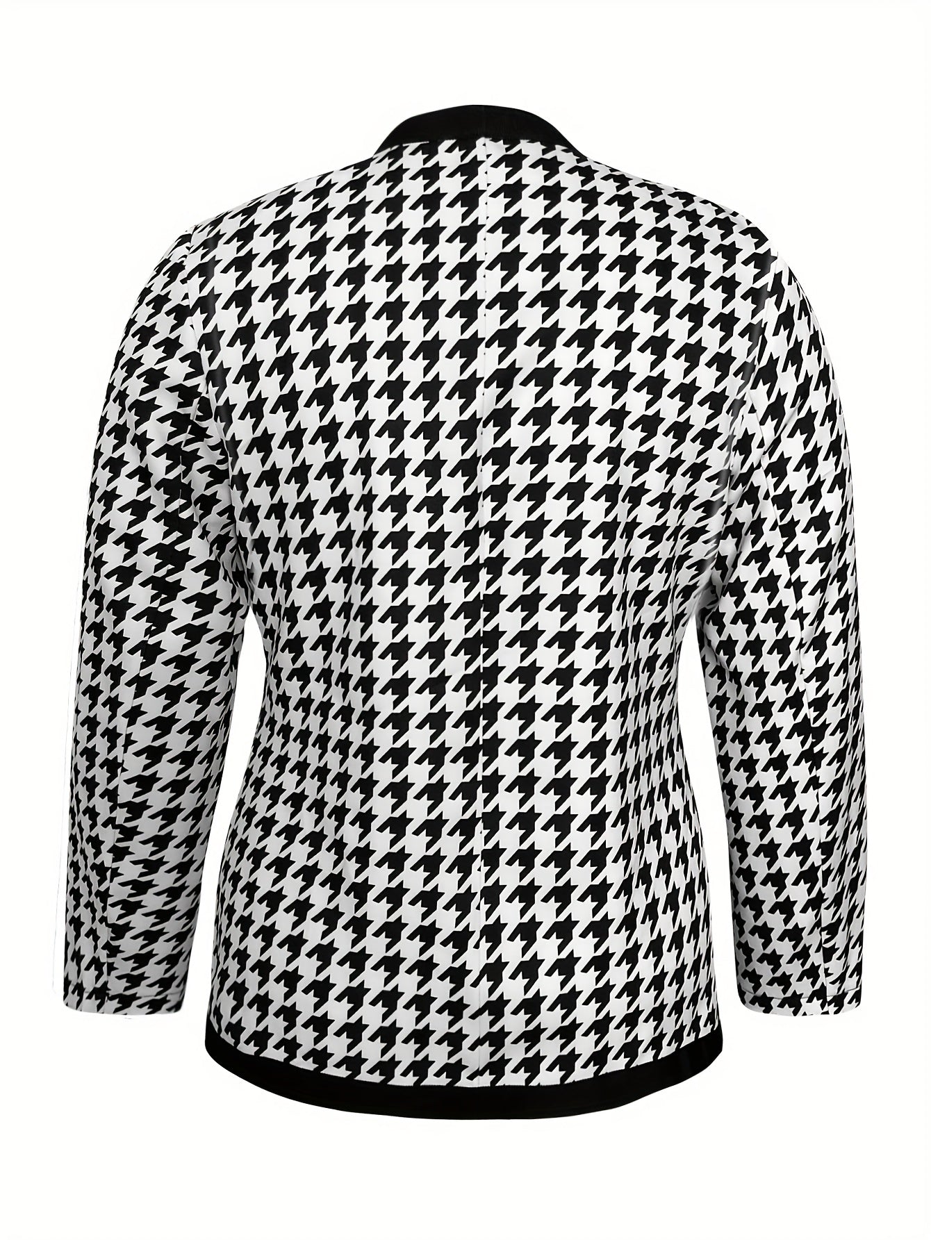  Houndstooth Print Double Breast Button Blazer
