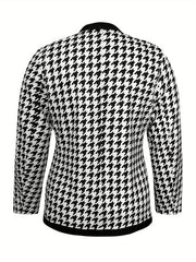 Houndstooth Print Double Breast Button Blazer
