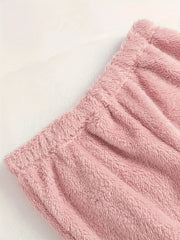  Fuzzy Fleece Pajamas Set Crew Neck Crop Top & Joggers