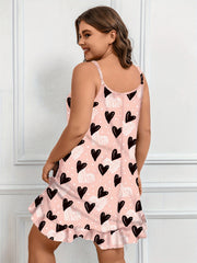  Graffiti Heart Print Ruffle Trim Sleep Dress