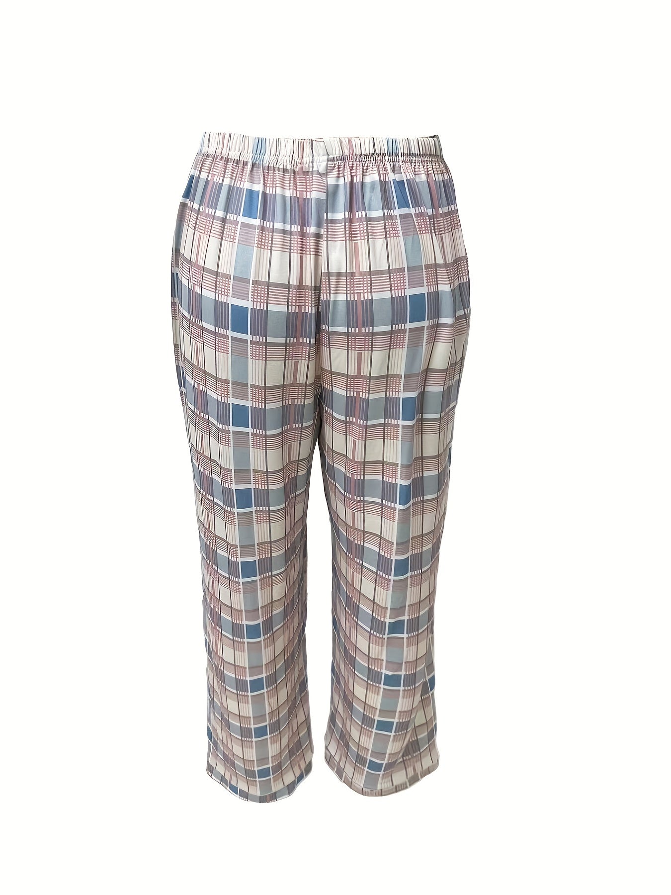  Plaid Print Button Up Shirt & Pants Pajama Set