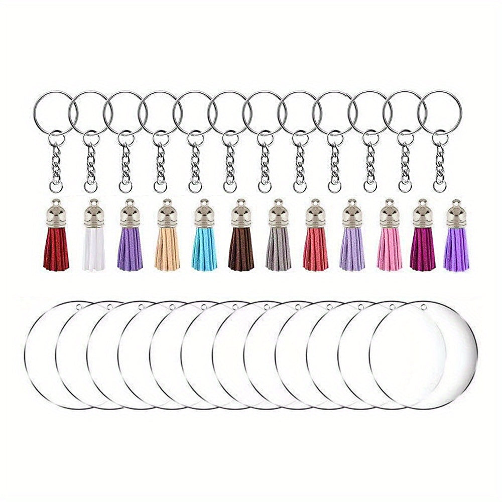 Acrylic Round Tag Tassel Keychain Metal Pendant Key Ring