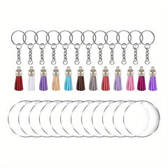 Acrylic Round Tag Tassel Keychain Metal Pendant Key Ring