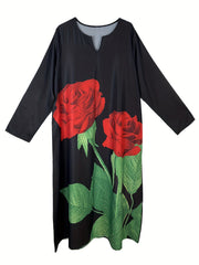  Rose Print V Neck Maxi Dress