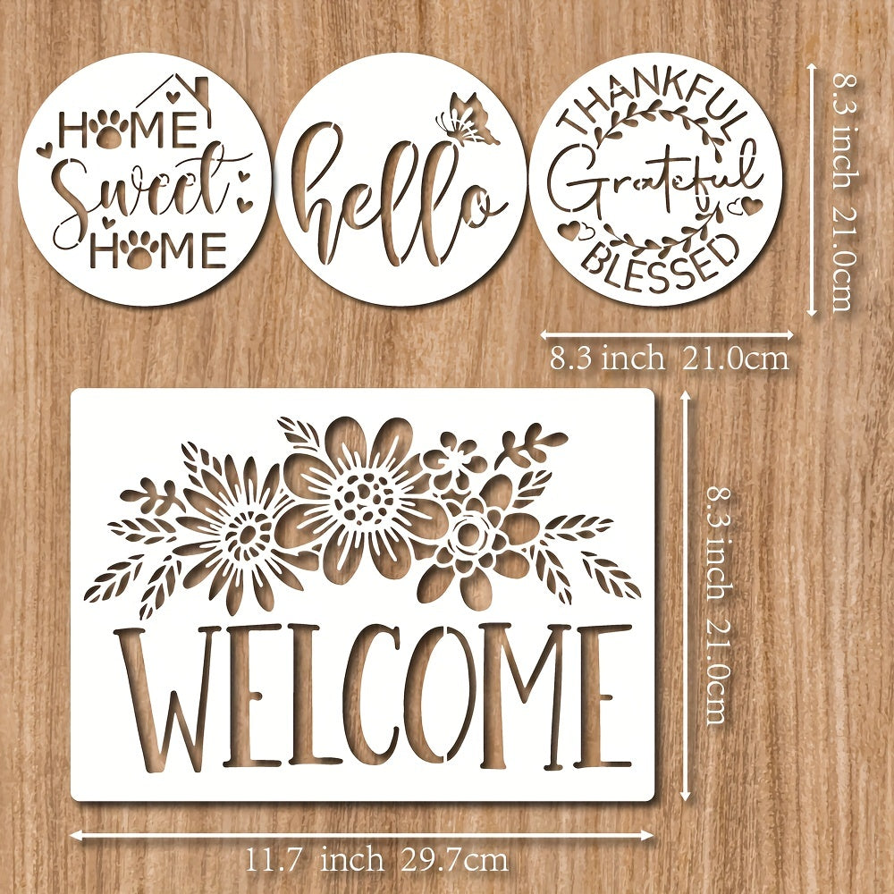 5pcs Welcome Stencils A4 Reusable Hello Sign Stencil Plastic Templates