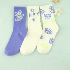 Men's Cartoon Bear Crew Socks 3 Pairs