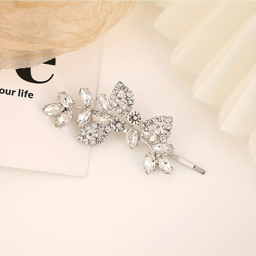 Crystal Hair Pins Rhinestone Hair Barrettes Wedding Rhinestone Leaf Hairpin