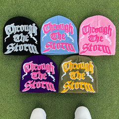 Y2K Lightning Letter Jacquard Beanie - Reversible Hip Hop Couple Hat