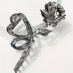 Rose Flower Metal Hair Claw Clip Silvery Non Slip Strong Hold Grip Hair Clip