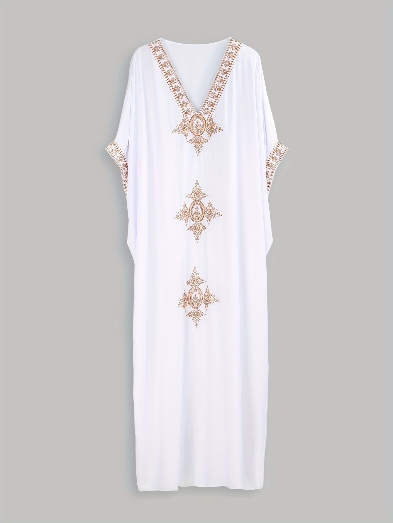  Kaftan Dress Women's Plus Floral Embroidery V Neck Maxi Dress