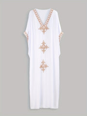  Kaftan Dress Women's Plus Floral Embroidery V Neck Maxi Dress