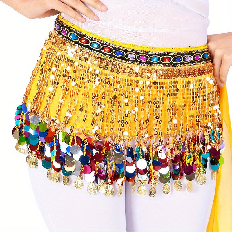 Boho Belly Dance Hip Scarf Tassel Waistband Glitter Colorful Beaded