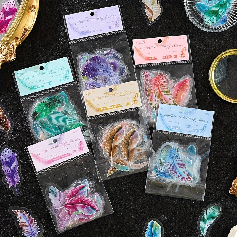 40pcs Pvc Hand Account Sticker Feather Scrapbook Material