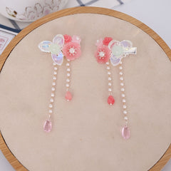 Vintage Chinese Hanfu Hairclip Pearl Flower Leaf Tassel Barrette