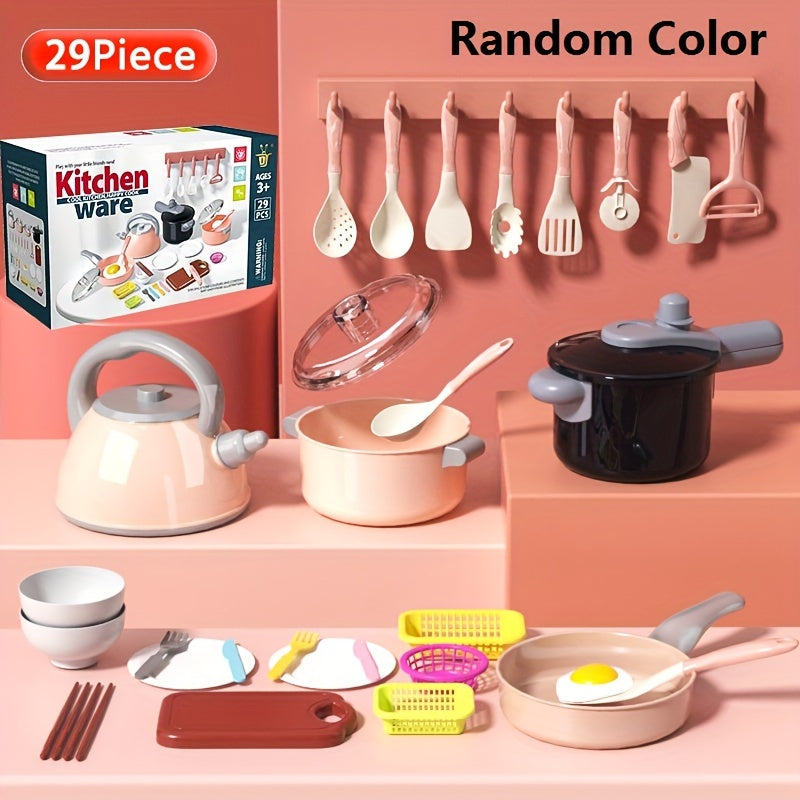 Colorful ABS Resin Play Kitchen Set with Cooking Utensils Tableware & Food