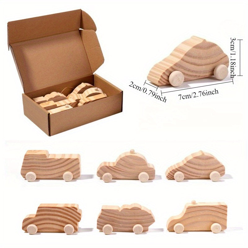 6pcs Wooden Car Truck DIY Graffiti Kit Creative Set
