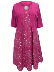 Plus Dot & Stripe Print V Neck Cami Dress & Cardigan Outfit Set