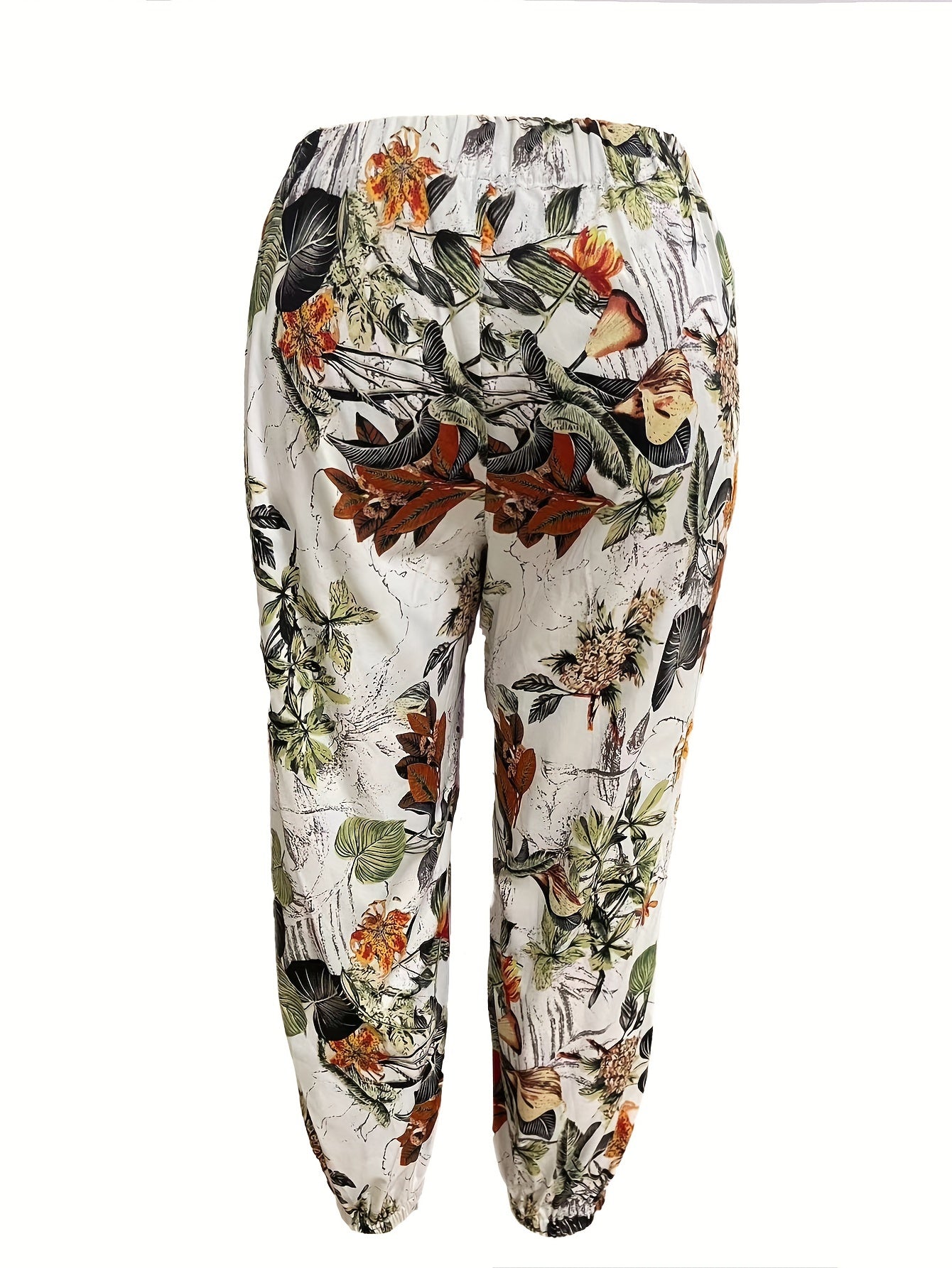  Women's Floral Print Elastic High Rise Trousers