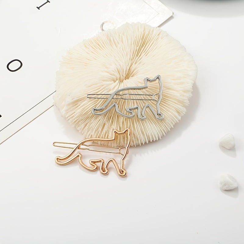 Kitten Cat Hair Clips Golden Silver Hair Barrette Jewelry Hairpins Accessories