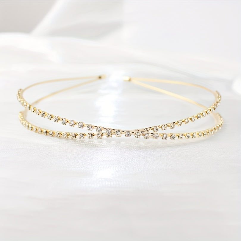Crossed Rhinestone Headband Skinny Headdress Hair Band for Wedding