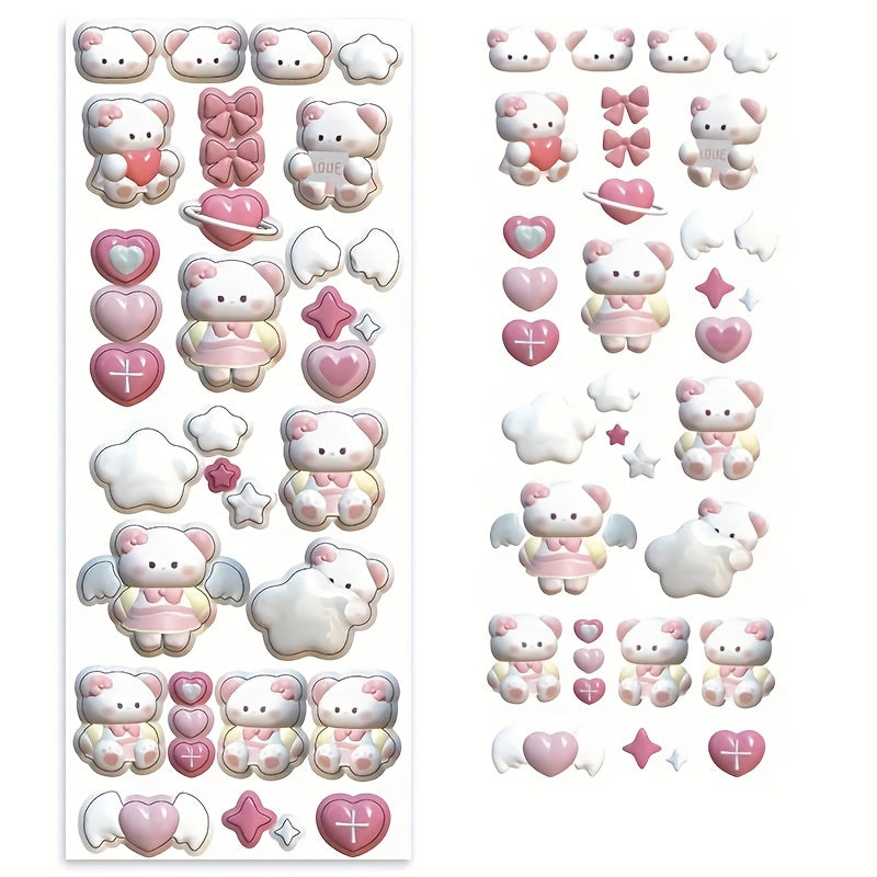 3 Sheets Love Cat Stickers 3D Cartoon Decals Album Water Cup Notebook Stickers