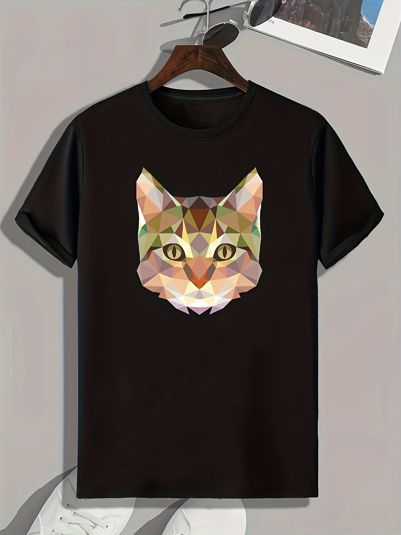 Cat Pattern Print Men's Comfy Sports T-shirt