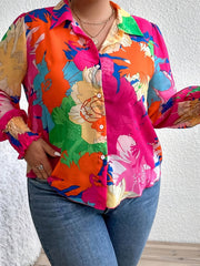  Contrast Floral Print Long Sleeve Shirt Top