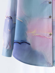  Marble Print Button Up Long Sleeve Blouse
