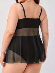  Vacay Tankini Set Women's Plus Solid Cross Cami Top & Panty Swimsuit
