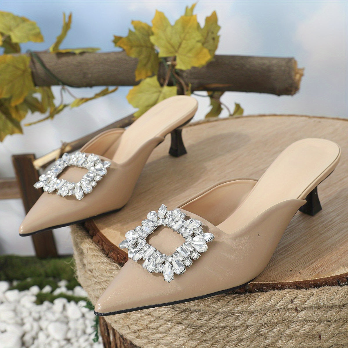 Women's Rhinestone Buckle Kitten Heels Sandals