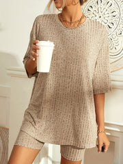 Ribbed Lounge Set Short Sleeve Top & Shorts