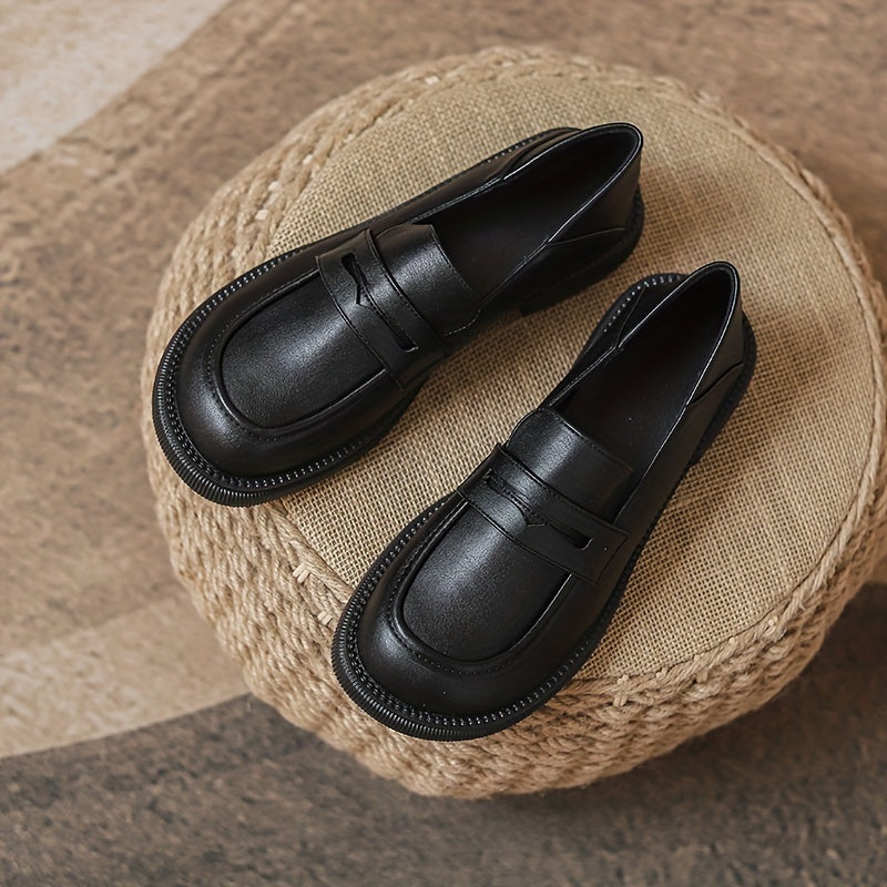 Women's Chunky Heel Loafers Faux Leather Comfort Shoes