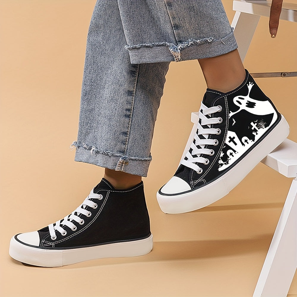 Halloween Grave & Ghost High Top Canvas Sneakers
