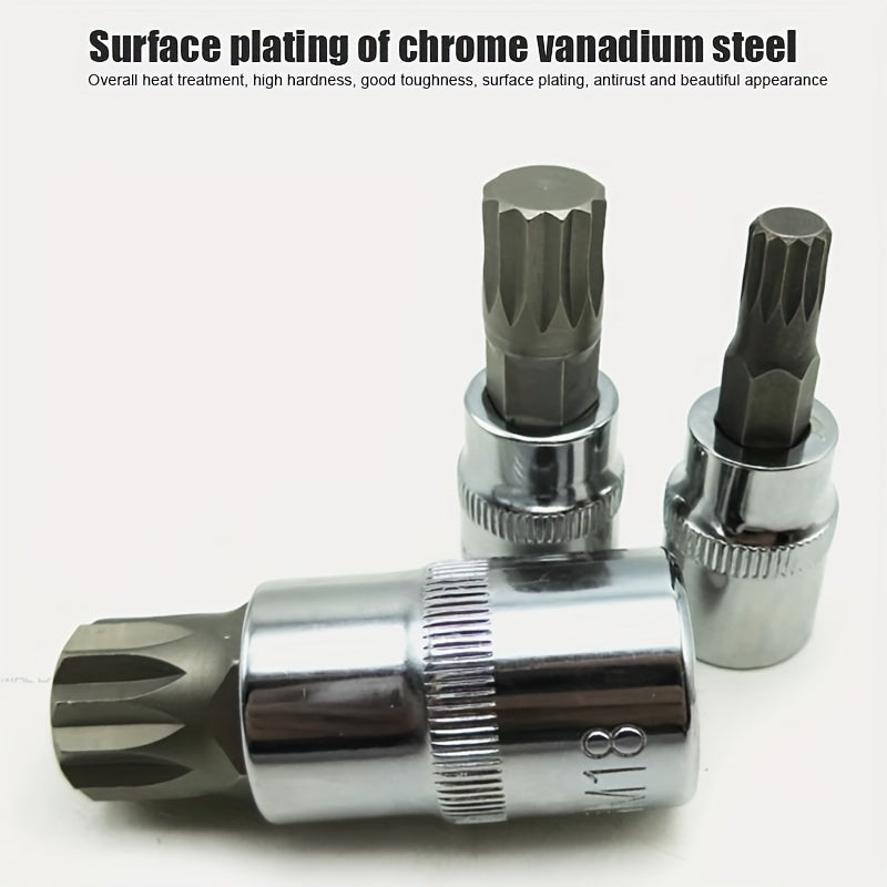 10pcs Triple Square Spline Bit Sockets Set Anti Rust Ratchets Wrench Hand Tools