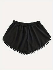  Vacay Shorts Women's Plus Elastic Pompom Trim Stretch Shorts