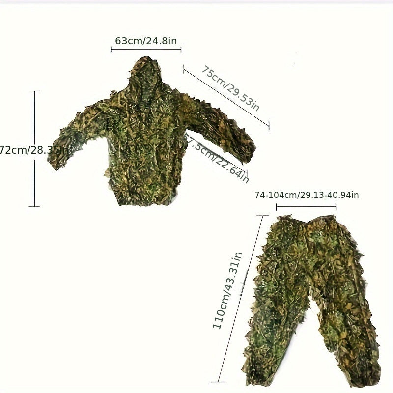 3D Leafy Camouflage Ghillie Suit for Outdoor Game & Halloween Costume