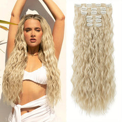 Long Wavy Curly Hair Extensions Clip-In Full Head Synthetic Hair Pieces