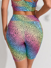 Leopard Print Rainbow Running Hip Lifting Yoga Sports Shorts