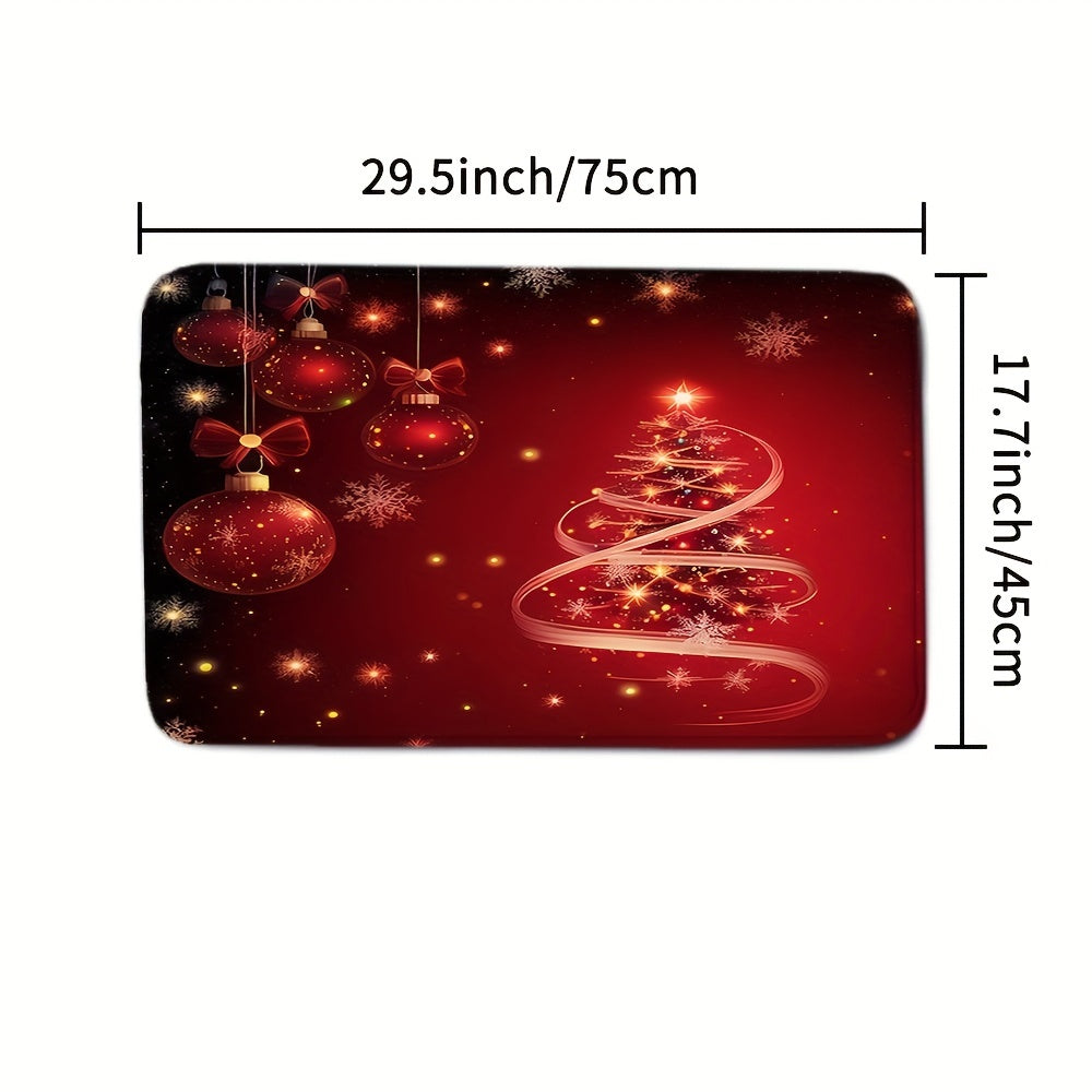 4pcs Red Christmas Tree Bathroom Set with Decorative Curtain & Non-Slip Carpet