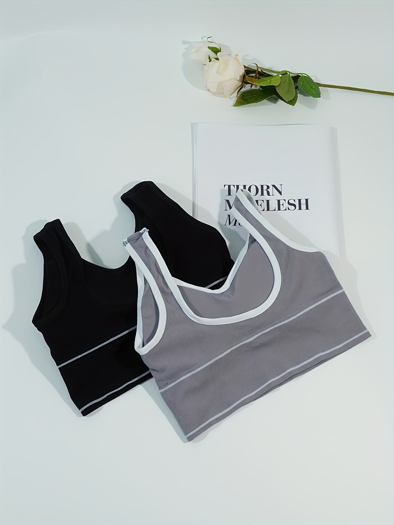 2pcs Letter Print Tank Tops V Neck Sports Top Women's Lingerie & Underwear